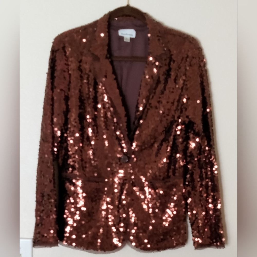 Joan Rivers Collection Sequin Jacket, Brown, Size M